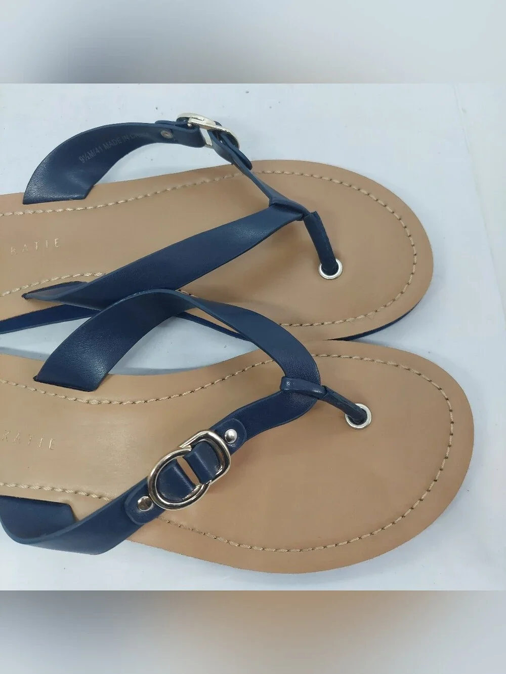 Kelly & Katie Murie Sandals Womens Size 9.5M Navy Blue Metallic Hardware Casual